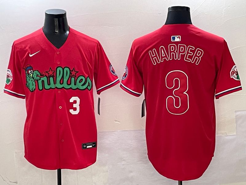 Men Philadelphia Phillies #3 Harper Red three generations Joint Name 2025 Nike MLB Jersey style 2->philadelphia phillies->MLB Jersey